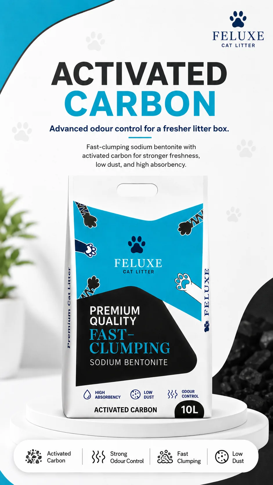 FELUXE Activated Charcoal cat litter